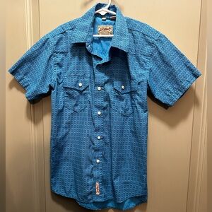 Rafter C Boys’ Size L Blue Short Sleeve Western Shirt EUC